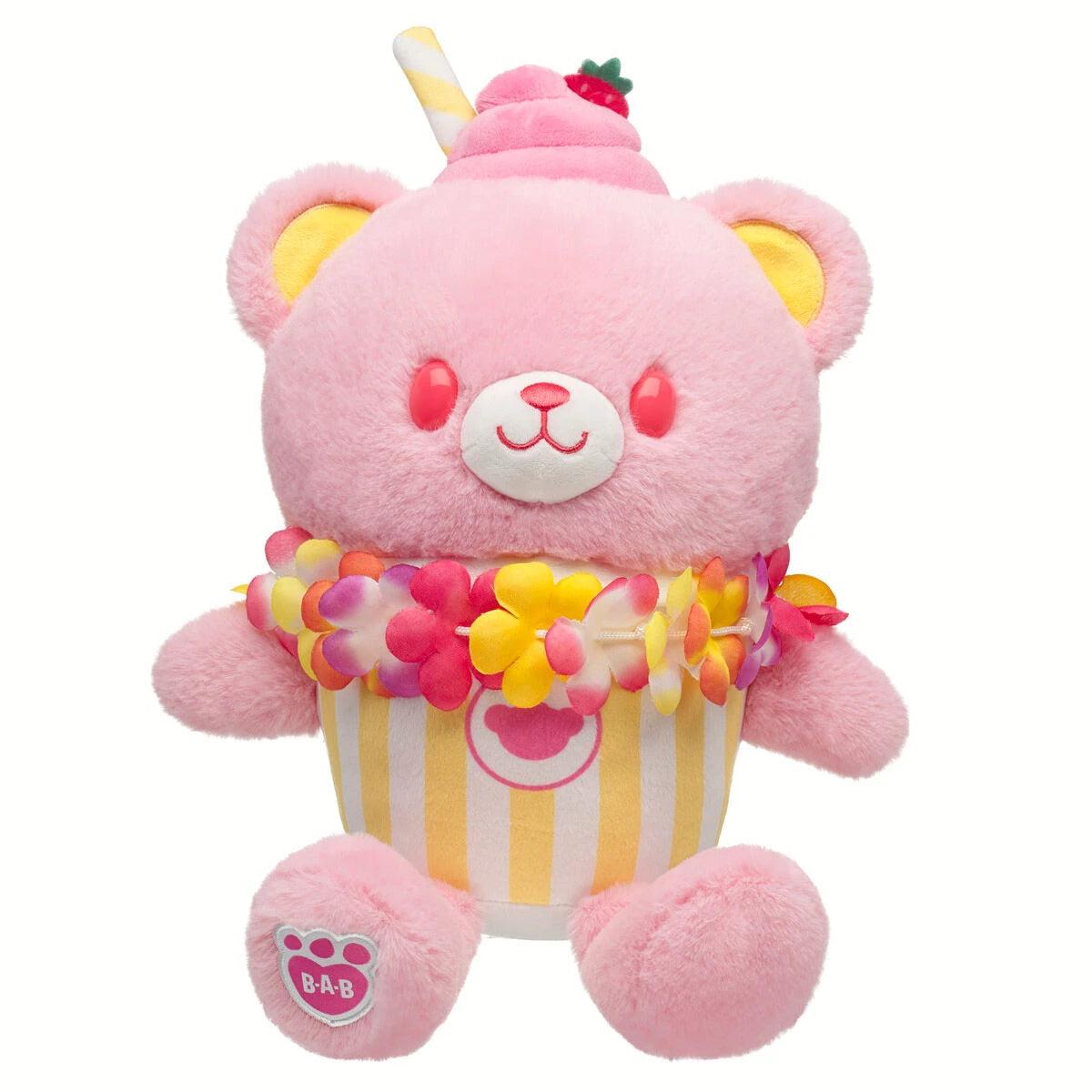 Strawberry Lemonade Bear Slushie Plushie  w/ Lei | BAB - US 9556